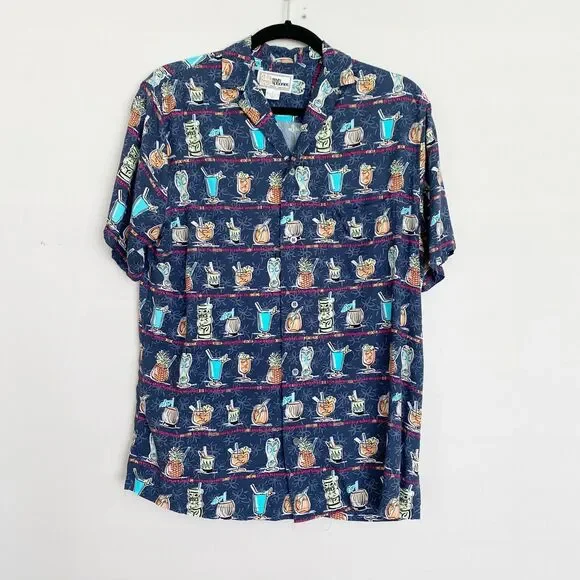 Reyn Spooner Pau Hana Camp Shirt Men's S Blue Cocktail Print Short Sleeve Hawaii - Picture 2 of 8